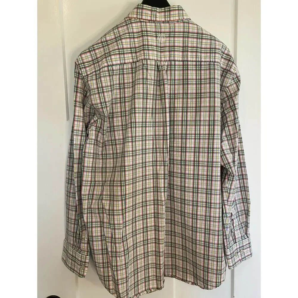 Ben Hogan Long Sleeve Button-Down Collar Dress Shirt Blue Green Plaid Size XL